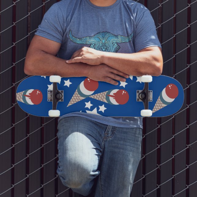 Patriotic Ice Cream Stars Pattern Blue Skateboard (Outdoor 3)