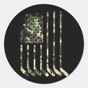 Patriotic Ice Hockey 4th of July Camo USA Classic Round Sticker