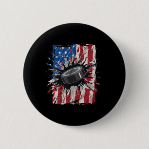Patriotic Ice Hockey 4th Of July Men Usa American 6 Cm Round Badge