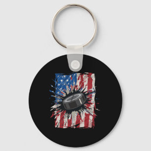 Patriotic Ice Hockey 4th Of July Men Usa American  Key Ring