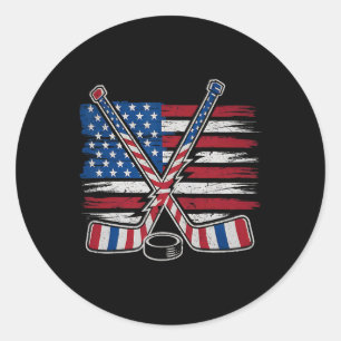 Patriotic Ice Hockey 4th Of July Usa Independence Classic Round Sticker