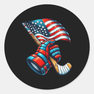 Patriotic Ice Hockey 4th Of July Usa Independence Classic Round Sticker