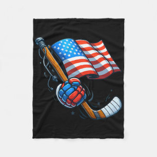 Patriotic Ice Hockey 4th Of July Usa Independence Fleece Blanket