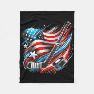 Patriotic Ice Hockey 4th Of July Usa Independence Fleece Blanket