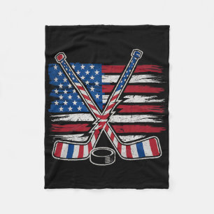 Patriotic Ice Hockey 4th Of July Usa Independence  Fleece Blanket