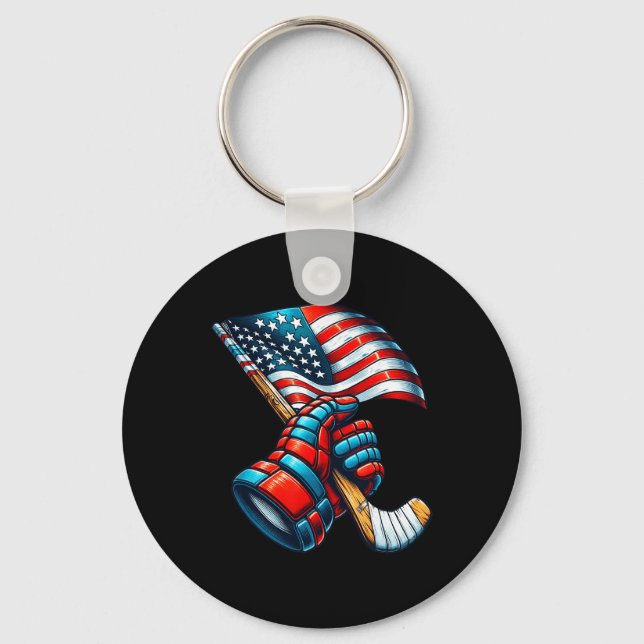 Patriotic Ice Hockey 4th Of July Usa Independence  Key Ring (Front)