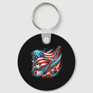 Patriotic Ice Hockey 4th Of July Usa Independence Key Ring