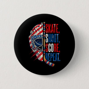 Patriotic Ice Hockey Skate Shoot Score Repeat Usa 6 Cm Round Badge