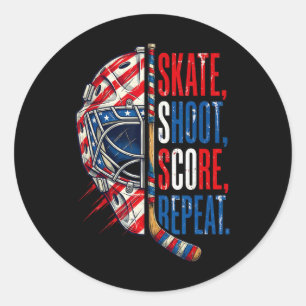 Patriotic Ice Hockey Skate Shoot Score Repeat Usa  Classic Round Sticker