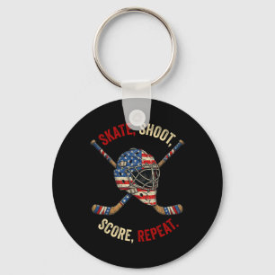 Patriotic Ice Hockey Skate Shoot Score Repeat Usa Key Ring