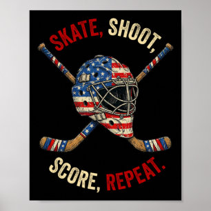 Patriotic Ice Hockey Skate Shoot Score Repeat Usa Poster