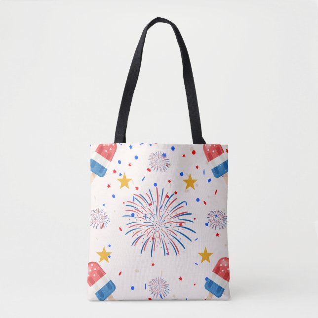Patriotic Ice Pops & Fireworks Pattern | Red White Tote Bag (Front)