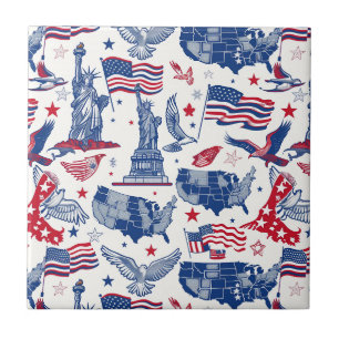 Patriotic Icons Pattern – Statue of Liberty, Flag Ceramic Tile