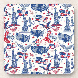 Patriotic Icons Pattern – Statue of Liberty, Flag Coaster
