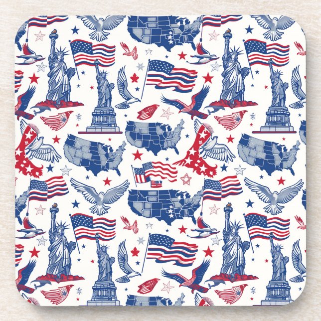 Patriotic Icons Pattern – Statue of Liberty, Flag Coaster (Front)