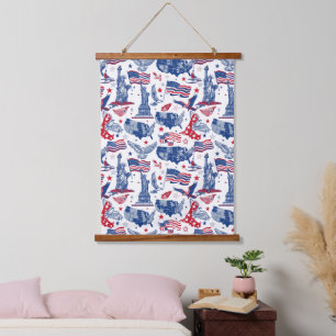 Patriotic Icons Pattern – Statue of Liberty, Flag Hanging Tapestry
