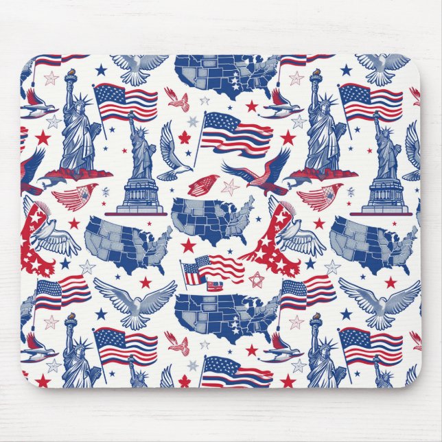 Patriotic Icons Pattern – Statue of Liberty, Flag Mouse Pad (Front)