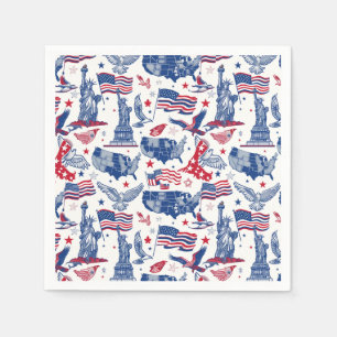 Patriotic Icons Pattern – Statue of Liberty, Flag Napkin