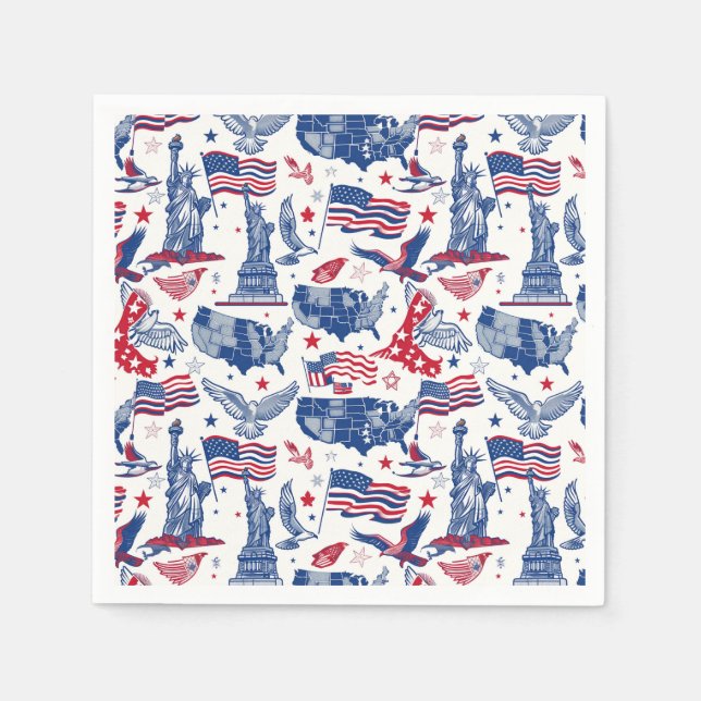 Patriotic Icons Pattern – Statue of Liberty, Flag Napkin (Front)