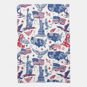 Patriotic Icons Pattern – Statue of Liberty, Flag Tea Towel