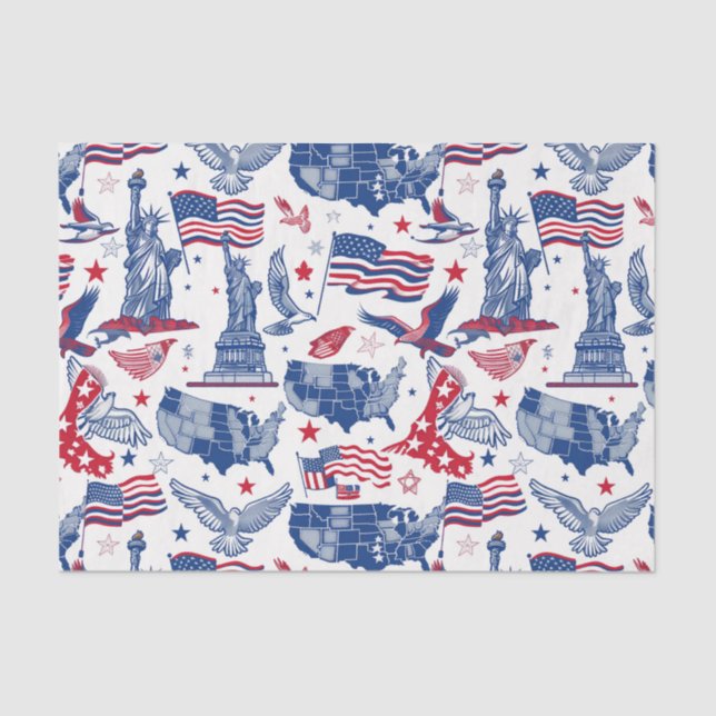 Patriotic Icons Pattern – Statue of Liberty, Flag Tissue Paper (Front)