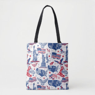 Patriotic Icons Pattern – Statue of Liberty, Flag Tote Bag