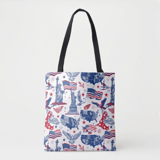 Patriotic Icons Pattern – Statue of Liberty, Flag Tote Bag (Front)