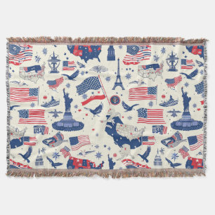 Patriotic Icons - Statue of Liberty, Flag (2) Throw Blanket