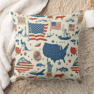 Patriotic Icons - Statue of Liberty, Flag (3) Cushion