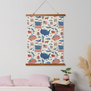 Patriotic Icons - Statue of Liberty, Flag (3) Hanging Tapestry