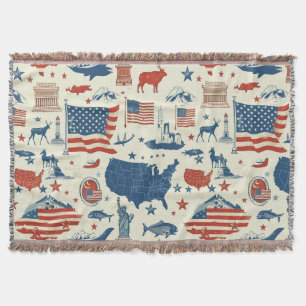 Patriotic Icons - Statue of Liberty, Flag (3) Throw Blanket