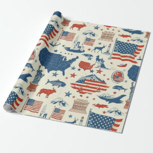 Patriotic Icons - Statue of Liberty, Flag (3) Wrapping Paper