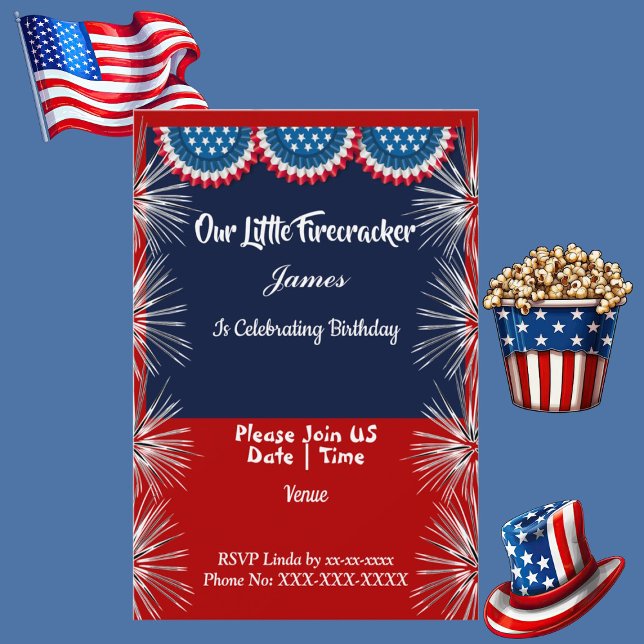 Patriotic Independence Firecracker Birthday Boy  Invitation (Patriotic Independence Firecracker Birthday Boy Invitation)