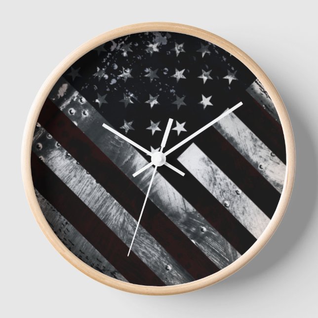 Patriotic Industrial American Flag Clock (Front)