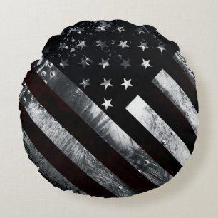 Patriotic Industrial American Flag Round Cushion