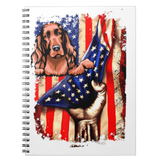 Patriotic Irish Setter American Flag Dog Notebook