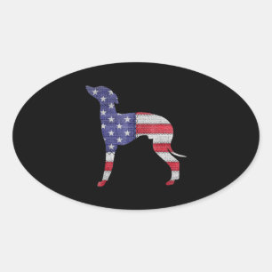 patriotic italian greyhound american flag embroide oval sticker
