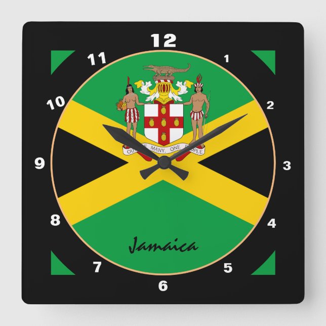Patriotic Jamaican Flag, Jamaica Home / design Square Wall Clock (Front)