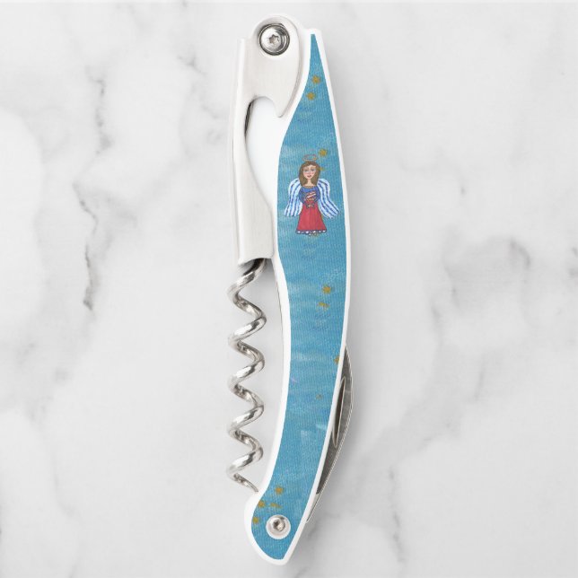 Patriotic July 4th Angel American Flag Gold Stars Corkscrew (Front)