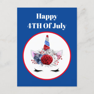 Patriotic July 4th Fantasy Unicorn Holiday Postcard