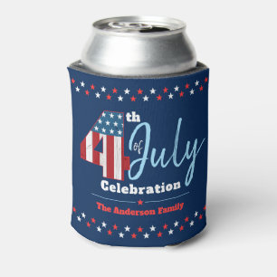 Patriotic July 4th Red White Blue USA Flag Stars Can Cooler