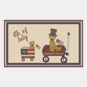 Patriotic July 4th Teddy Bears on Parade   Rectangular Sticker