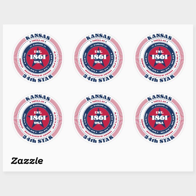 Patriotic Kansas Circle Design Sticker (Sheet)