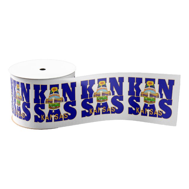 Patriotic Kansas state flag typography design Grosgrain Ribbon (Spool)