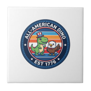 Patriotic Kawaii Dinosaur All-american DINO EST 17 Ceramic Tile