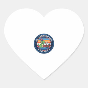 Patriotic Kawaii Dinosaur All-american DINO EST 17 Heart Sticker