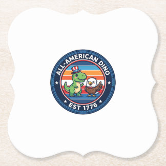 Patriotic Kawaii Dinosaur All-american DINO EST 17 Paper Coaster