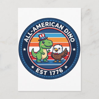 Patriotic Kawaii Dinosaur All-american DINO EST 17 Postcard
