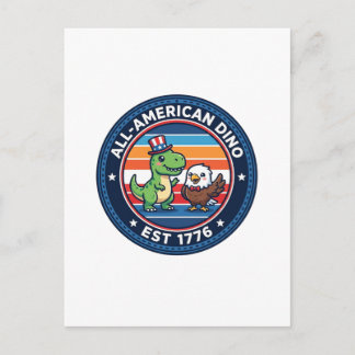 Patriotic Kawaii Dinosaur All-american DINO EST 17 Postcard