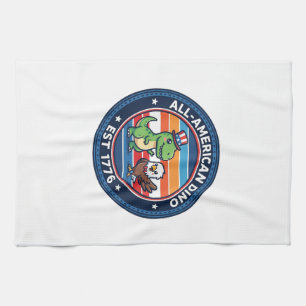 Patriotic Kawaii Dinosaur All-american DINO EST 17 Tea Towel